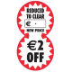 Reduced To Clear 2 Part Label "€2 Off" 